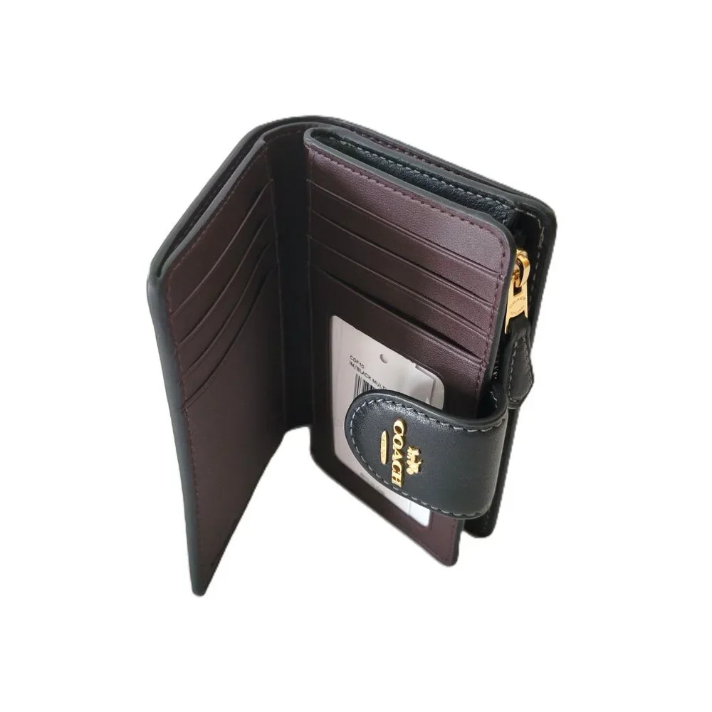 Coach CDF10 Medium Corner Zip Cherry Bifold Wallet Smooth Leather Black Multi - Picture 6 of 7